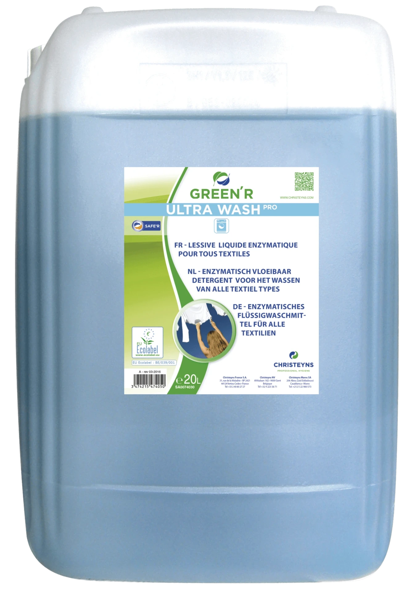 [GRR-103232] GREEN'R ULTRA WASH 20L LESSIVE LIQUIDE ENZYMATIQUE POUR TEXTILES